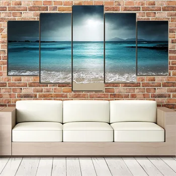 

5 Panel Wall Art Landscape Art Print Beach Ocean Sea Frameartwork Canvas Painting Home Decoration Accessories Modern Bedroom