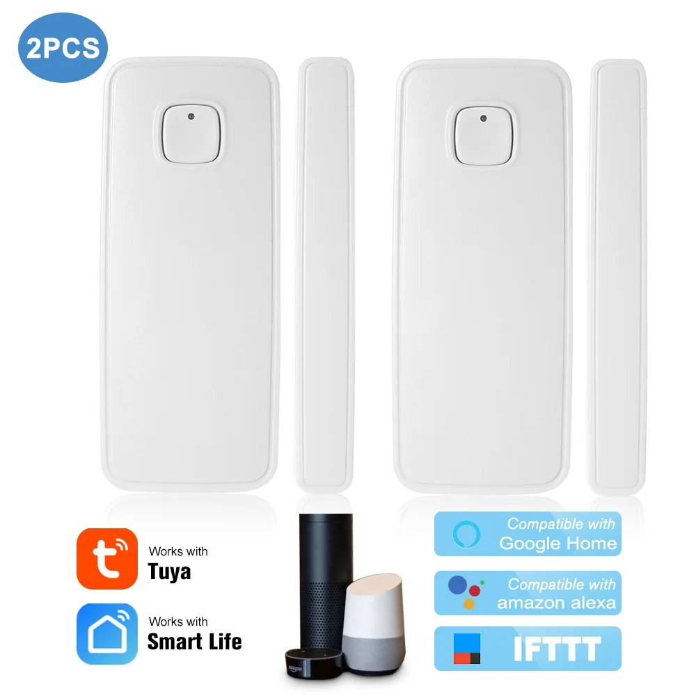 Wifi датчик для двери Tuya приложение управление двери окна открывания сигнализации датчик, магнитный переключатель беспроводной детектор для Alexa Google Home IFTTT - Комплект: 2 PCS
