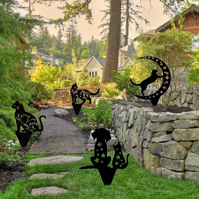 Macska Állat Sziluett Kert Kerti Tét Díszek Akril Art Üreges Fekete Dekorációk Otthoni Gyep Udvarra Kültéri Dekoráció - Image 3