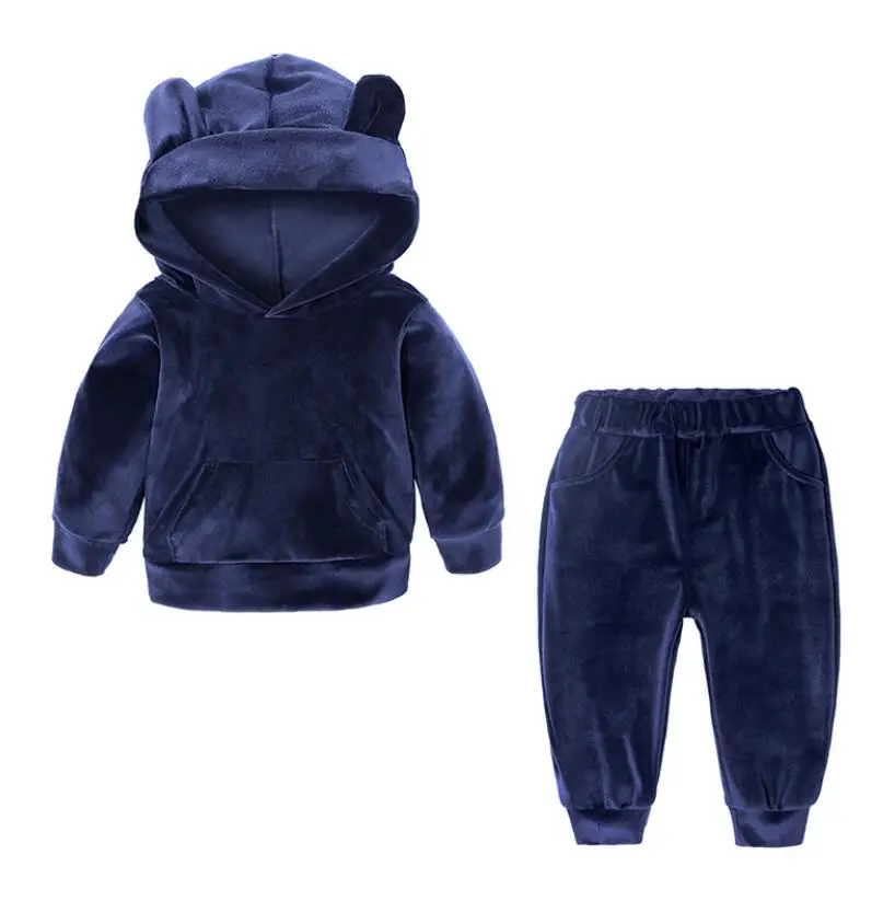 Детская одежда; коллекция года; осенне-зимняя одежда для маленьких девочек; комплект одежды из 2 предметов с капюшоном; детская одежда; Спортивный костюм для девочек; комплекты костюмов - Цвет: Blue