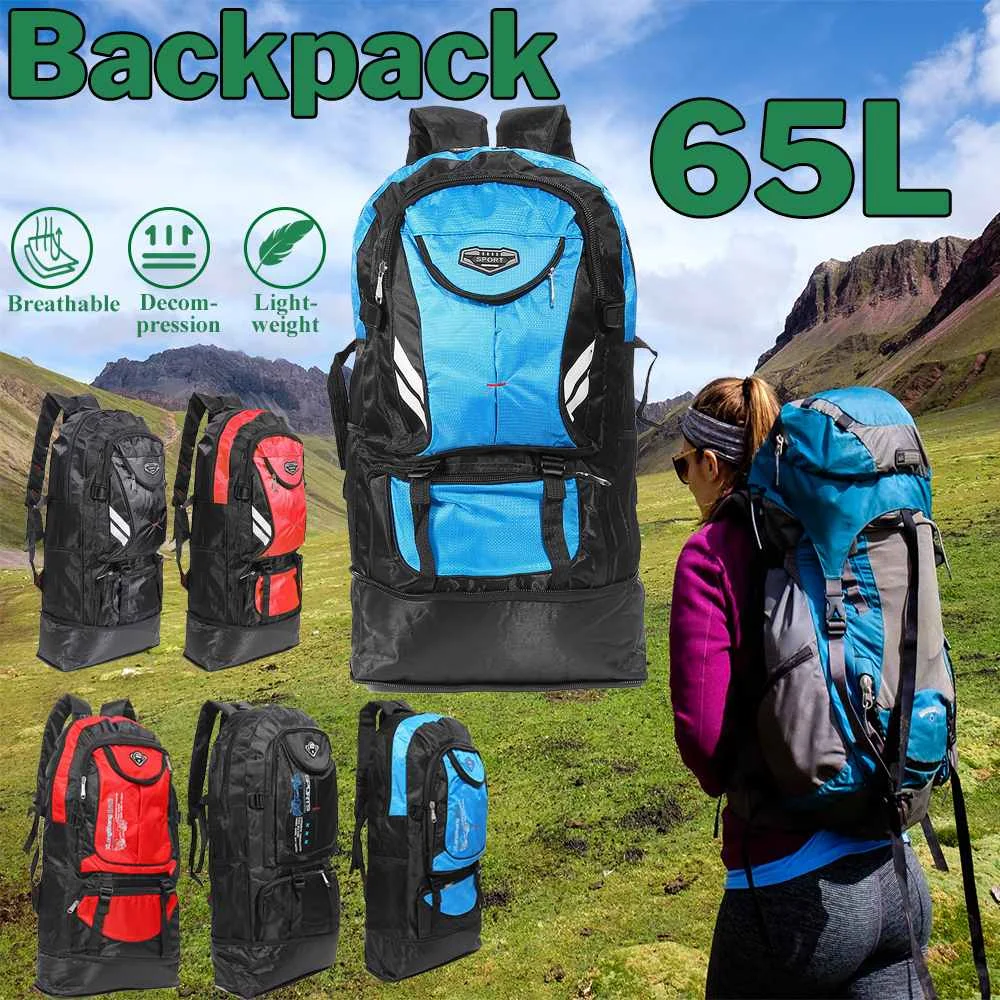 65L Large Capacity Outdoor Sports Backpack Men And Women Travel Bag Hiking Camping Climbing Fishing Bags Waterproof Backpacks