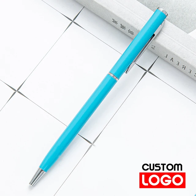 New Metal Ballpoint Pen Rose Gold Pen Custom Logo Advertising Ballpoint Pen  Lettering Engraved Name School&office Supplies light blue