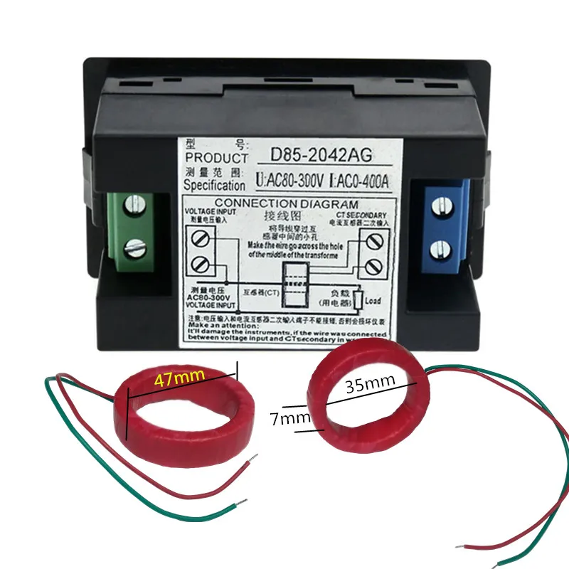 AC 80-300V 200-450V Ammeter Voltmeter Current Meter Voltage Indicator Volt Amp Monitor 100A 199.9A 400A LCD Scree CT Full View