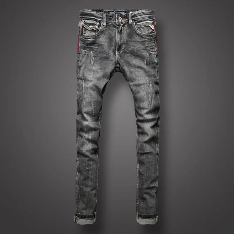 Black Gray Denim Men Jeans Classic 