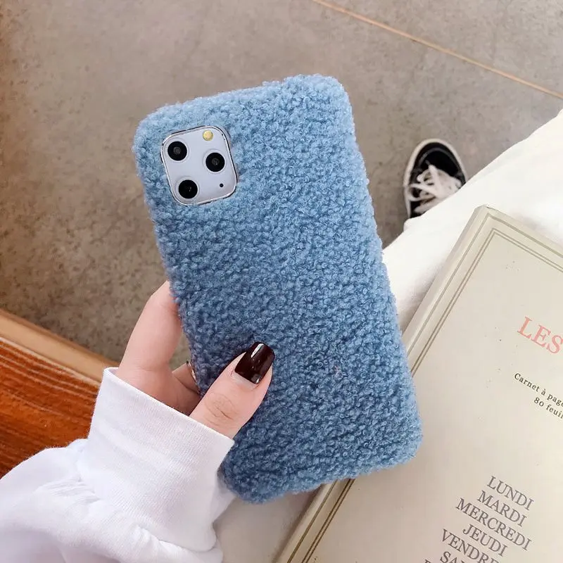 Mùa Đông Ấm Hồng Lông Sang Trọng Ốp Lưng Điện Thoại Iphone 12 11 Pro Max 7 7Plus 8 X Xs Max chắc Chắn Dép Nỉ Lông Ốp Lưng Mềm Mại Ốp Lưng Tpu 