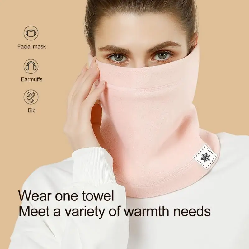 Scarf Warm Scarf Double Thick Bib Ear Protection Bib Solid Color Turban Polar Fleece Casual Thermal Snood Windproof Earmuffs head scarf men