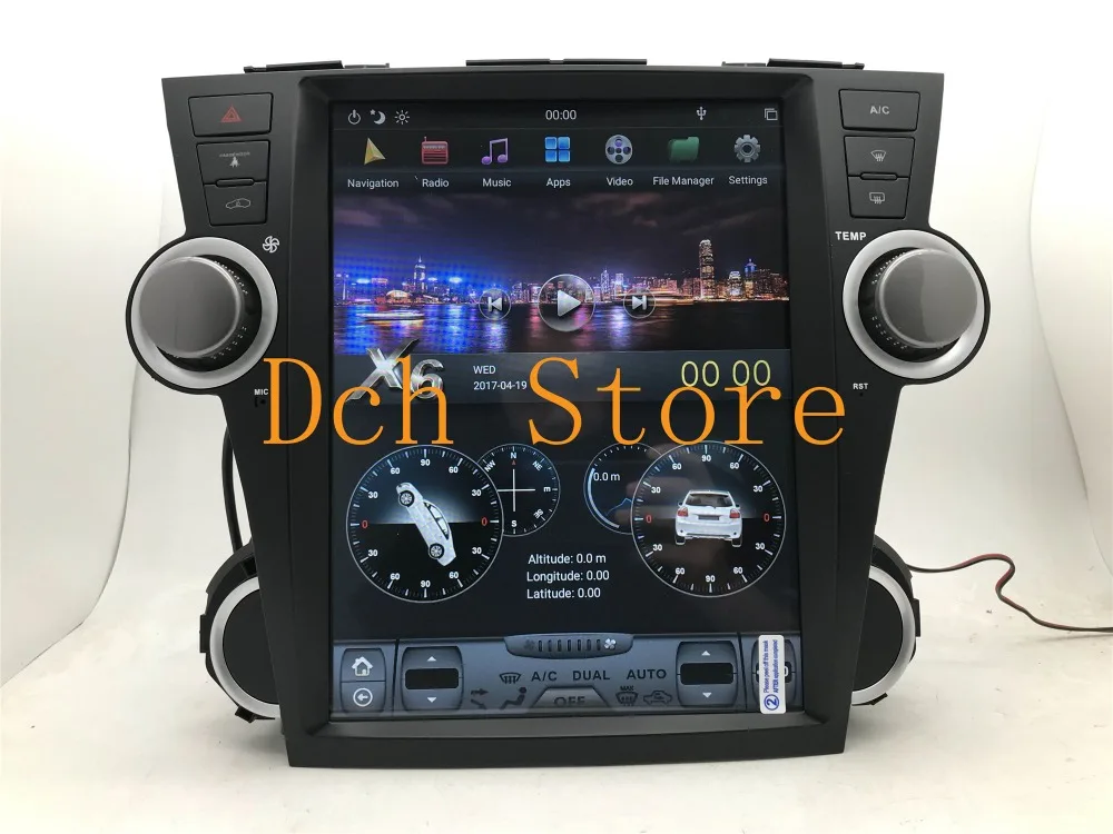 12,1 дюймов вертикальный tesla стиль Android 8,1 автомобильный DVD gps для Toyota Highlander 2008- авто ручной AC px6 carplay HDMI радио NAVI