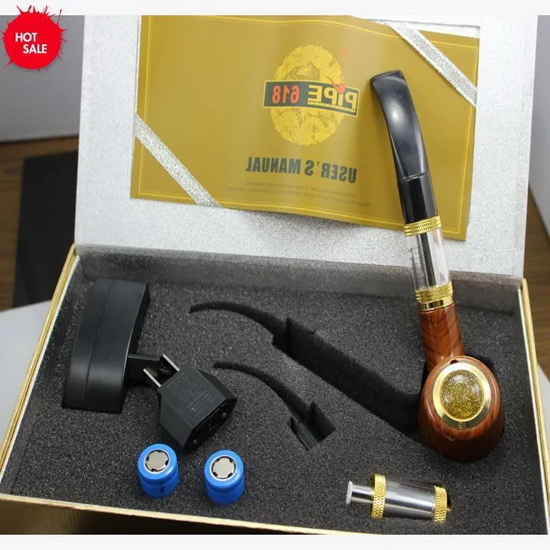 Best  2019 E pipe ePipe 618 Kit with 2pcs 18350 battery wooden Electronic Cigarette smoking Vape pipe wit