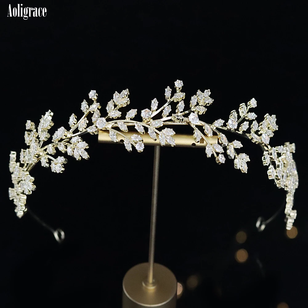 2022 New Cubic Zirconia Tiaras and Crowns for Women Shiny Zirconia Hairband Gold CZ Hair Accessories Wedding Bridal Headband