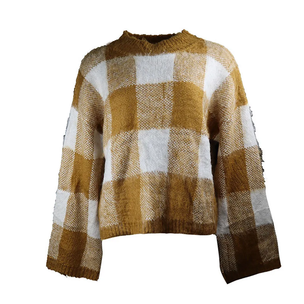 O-neck Sweater Casual Print Lattice Loose Tops Slim Fit roupas Femininas Clothes For Female Pullover Tricot Femme | Женская одежда