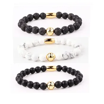 New Fashion High Quality Natural Stone Beads American Football Soccor Charm Elastic Bracelet Jewelry Bangle Men
