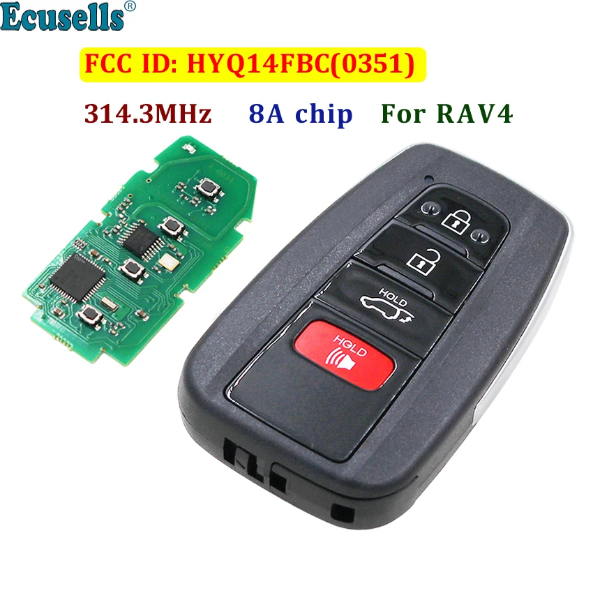 4/3+ 1 кнопка ASK 314,3 Мгц дистанционный смарт ключ-брелок с чипом 8A FCC ID: 14FBC-0351-US костюм для Toyota RAV4 HYQ14FBC