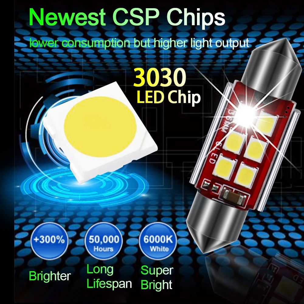 100 шт. C5W гирлянда 31 36-39-41 мм Canbus LED светодиодная лампочка в автомобиль 3030 6smd Купол Карта Чтение номерного знака Интерьер светильник автомобильных ламп-белый