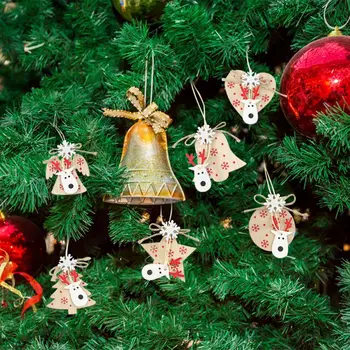 

Wooden Pendan Hanging Christmas Tree Ornament Xmas Decoration for Home Wooden Pendant Gift 2021 New Year 6pcs/pack