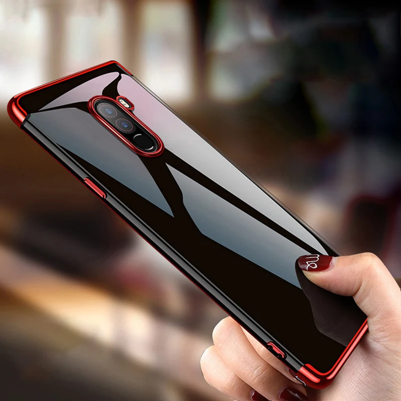 

For Pocophone F1 Case on Xiomi pocophone F1 Cover Plating Transparent Soft Bumper TPU Cover For Xiaomi pocophone F1 POCO F1 Case