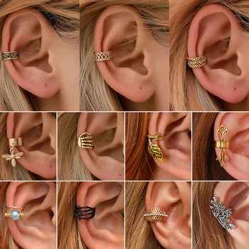 

Luokey Vintage Ear Cuff Earrings For Women Fake Piercing Bee Leaves Skeleton Hands Funny Ear Jewelry Punk Clip On Earrings Gifts