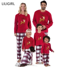 Хлопковая Рождественская Пижама, комплект одежды для мамы и ребенка теплый топ с принтом оленя и штаны комплект одинаковой одежды для семьи из 2 предметов