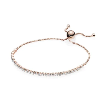 

2018 New 100% 925 Sterling Silver Bracelet Sparkling Strand Bracelet Rose Gold Clear CZ For Women Fashion DIY Jewelry Gift