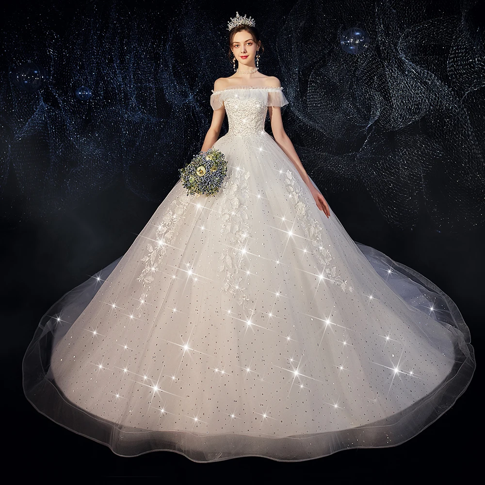 Fansmile Тюль Длинный поезд Vestido De Noiva Кружева Свадебные платья размера плюс Индивидуальные свадебные платья свадебное платье FSM-038T