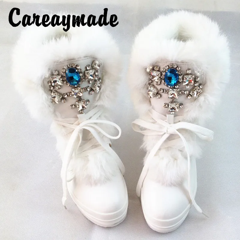 Careaymade-; Лидер продаж; 2 цвета; зимние сапоги; женские сапоги из кроличьей шерсти со стразами; женские сапоги