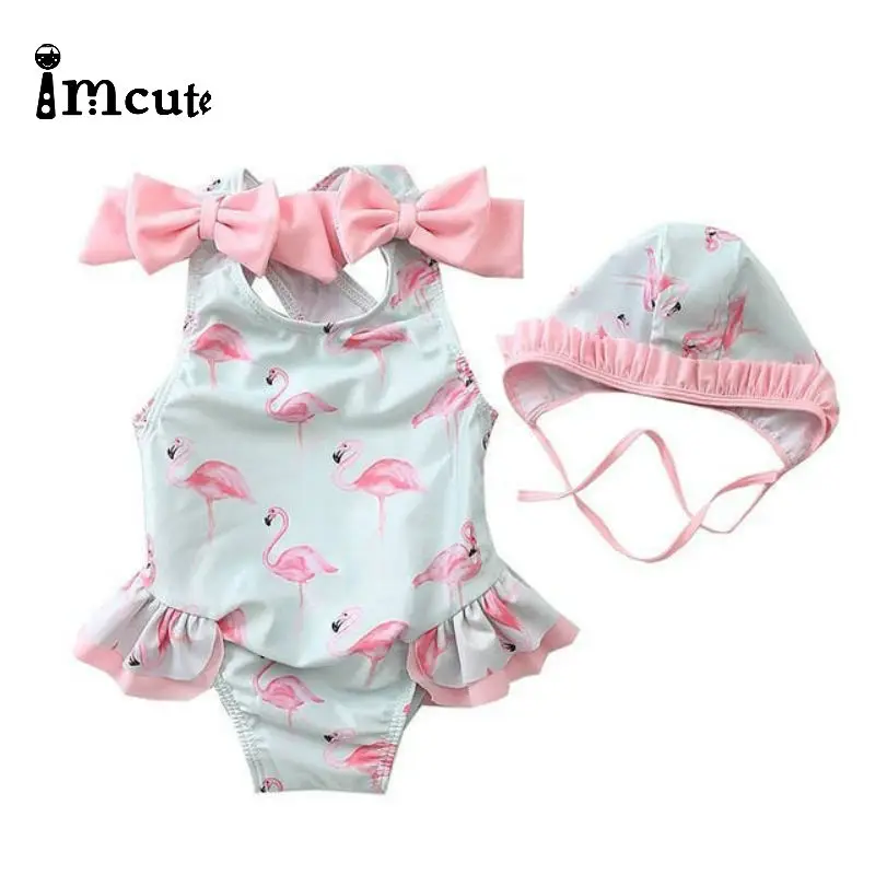 Imcute/боди с изображениями фламинго для маленьких девочек Бикини малышей