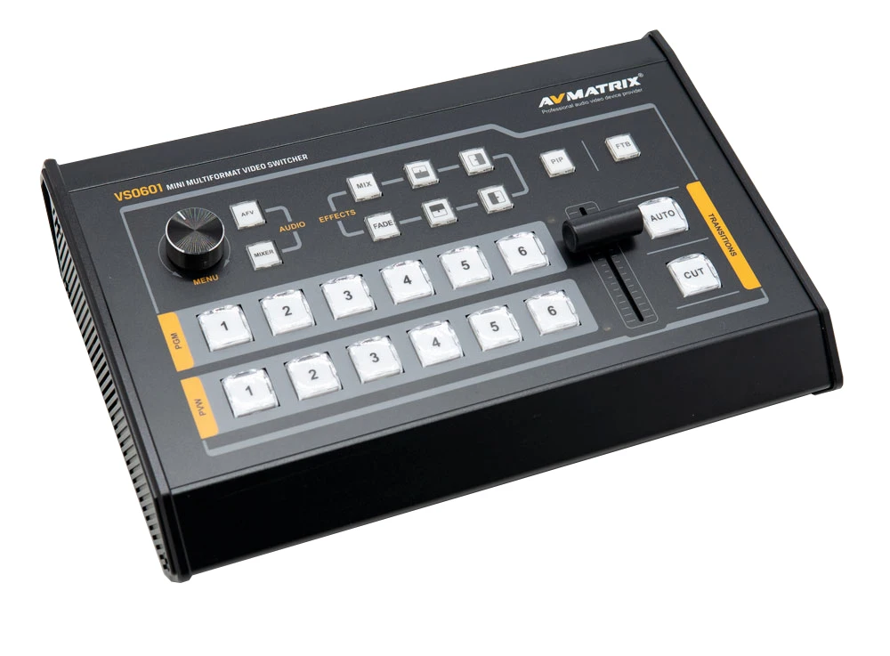 Avmatrix VS0601 Mini 6 Channel SDI/HDMI Multi-format Video Switcher with T-Bar, AUTO, CUT transitions and WIPE effects