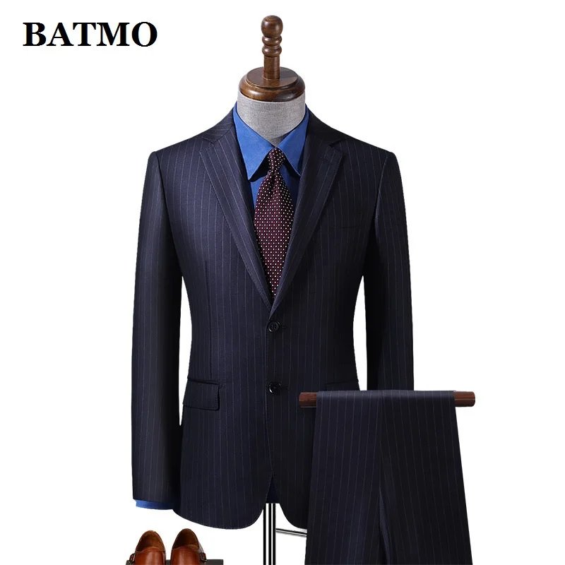 

BATMO 2022 new arrival high qulaity 100% wool striped suits men,casual two Splits suits ,605