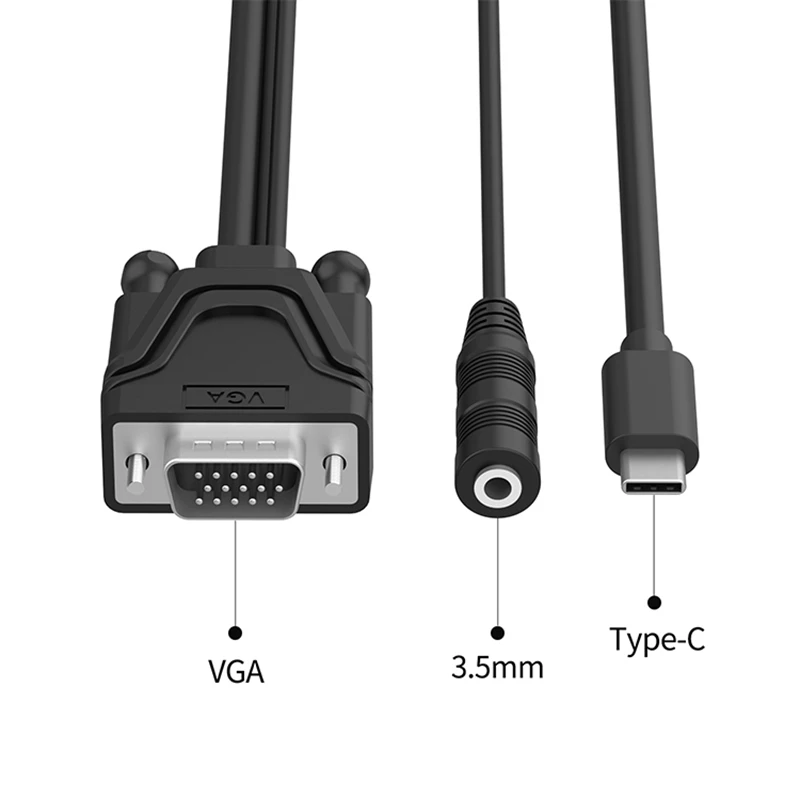 Кабель-адаптер type-C для VGA, провод с 3,5 мм аудио разъемом, HD ТВ кабель-конвертер, адаптер для ПК, ноутбуков, дисплеев, телефонов