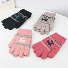 Вязаные рождественские Детские перчатки, Детские кашемировые Рождественские перчатки с оленем, теплые Детские перчатки с длинными пальцами