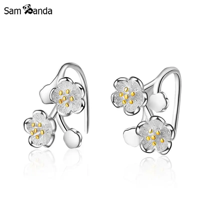 Sampanda 925 серебряный модный серьги-кольца цветок корейский стиль маленький вишневый цветок сладкие длинные серьги
