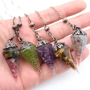 

XSM New Style Resin Pendulum Pendants Hexagonal Cone Shape Reiki Healing Point Natural Chip Stone Jewelry for Dowsing Divination