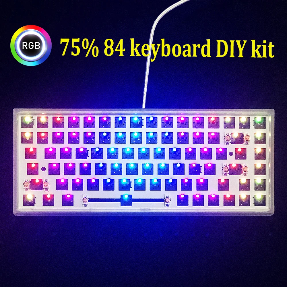 

INEDA-84 Keys 75% DIY Mechanical Keyboard Customized Kit Hotswap/Welding Highlight RGB Transparent Case Programmable Mute Cotton