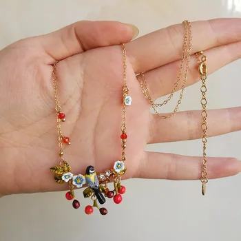 

2020 Collares Moana Kolye Manual Design Colored Enamel Cherry Oriole Bird Leaves Flowers Short Necklace Fruit Collarbone Chain