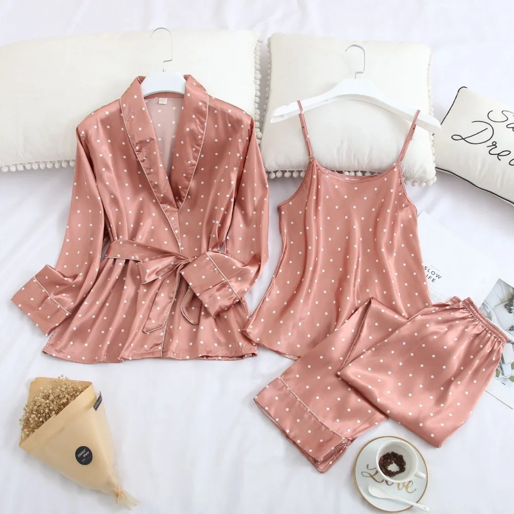 Autumn-New-Long-Sleeve-Pajamas-3-Pcs-Thin-Ice-Silk-Sexy-Spaghetti-Strap-Cardigan-Trousers-Set