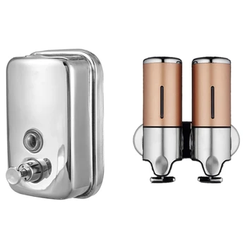 

500Ml Bathroom Stainless Steel Wall Mounted Lotion Pump Soap Shampoo Dispenser & Soap Dispenser 2 x 500Ml Bathroom