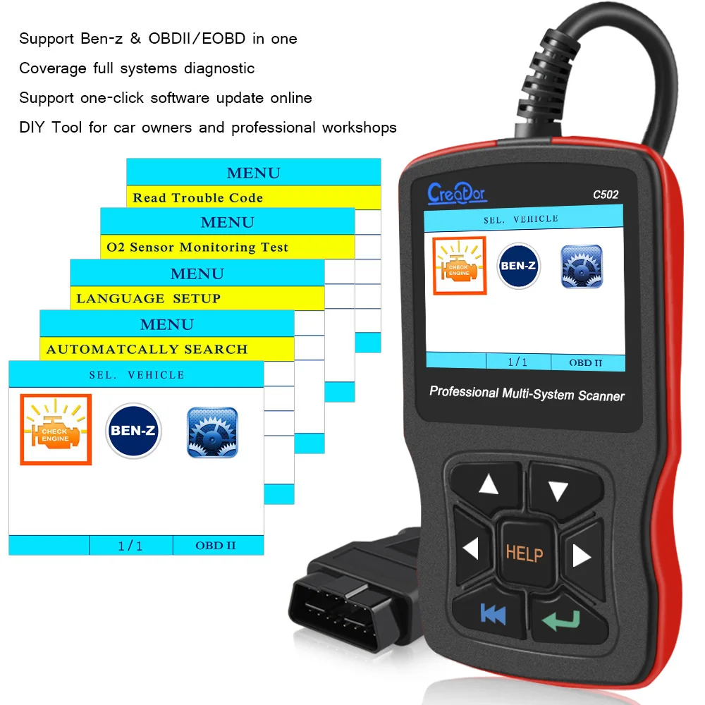 Диагностический инструмент Creator C502 OBD 2 профессиональный сканер для полной