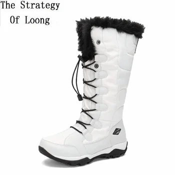 

Winter Outdoor Fashion Women Snow Boots Lady Waterproof Plush Cross-tied Metal Mid Botas Ladies Lace-Up Mid-Calf Boots 191110