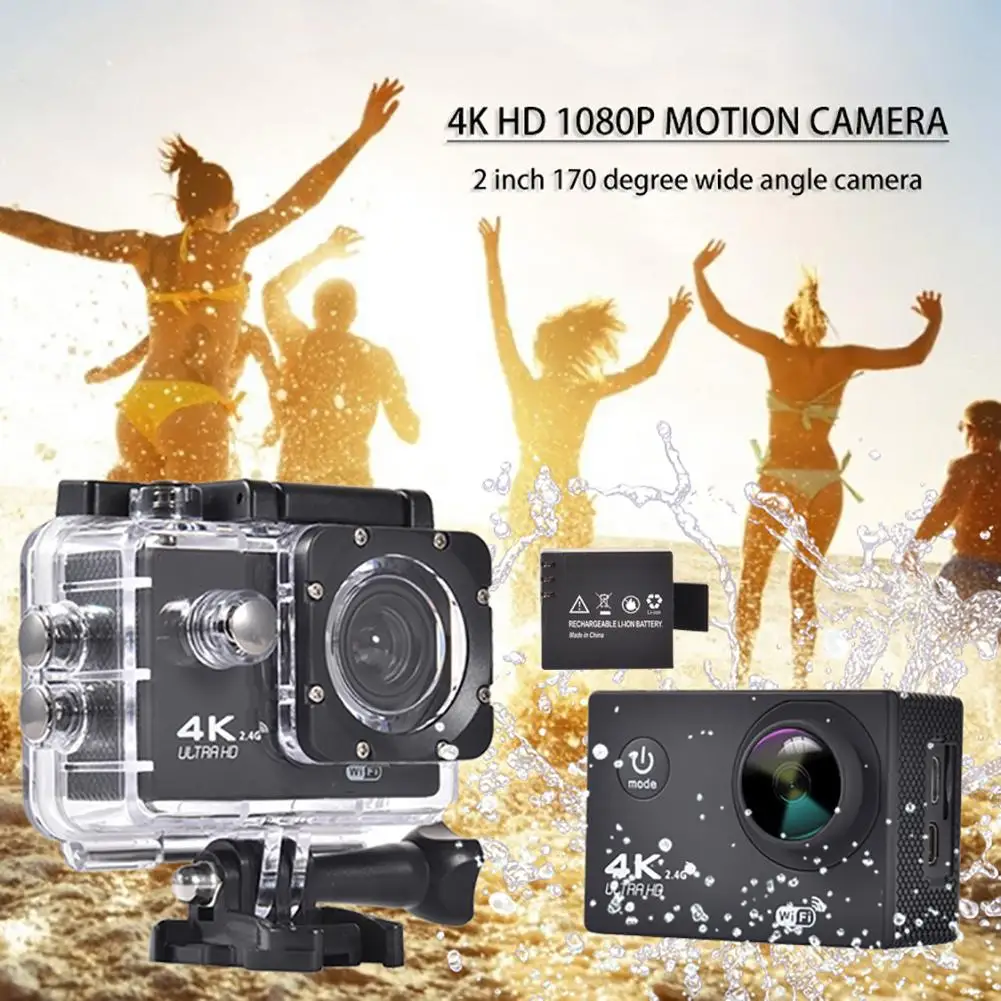 Экшн-камера 4K Ultra HD 1080 P, 2 дюйма, 170 градусов, широкоугольная, водонепроницаемая, 12 Мп, Wi-Fi, камера для записи видео, s, Спортивная камера