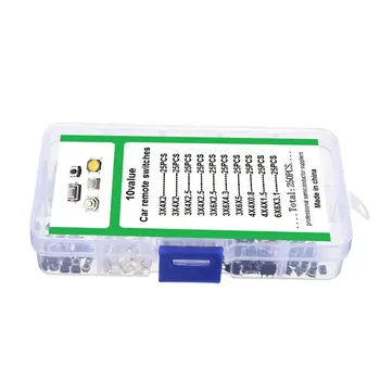 

250Pcs 10 Types Tactile Push Button Switch Car Remote Key Button Microswitch Tool Kit Momentary Tact Assortment Kit