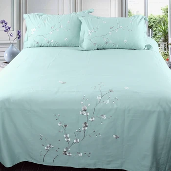 

3pcs Cotton Embroidery Bedding set ( 1 bed flat sheet +2 envelope pillowcases)