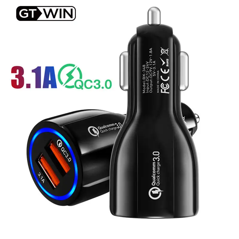 

GTWIN Quick Charge 3.0 USB Car Charger For iPhone 11 Pro Max Xiaomi Huawei P30 QC3.0 3.1A Fast Car Phone Charger