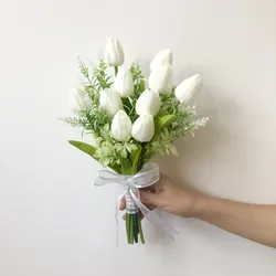 Ivory Tulip Bridesmaid Bouquet Ramos de Novia Para Tirar Small Brooch for Wedding Party Flower Girl bouquet marier