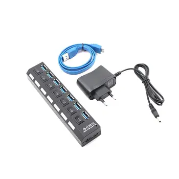 

7-Port USB Hub 3.0 High-speed Data Transfer Ports Splitter with Individual Switches and LEDs
