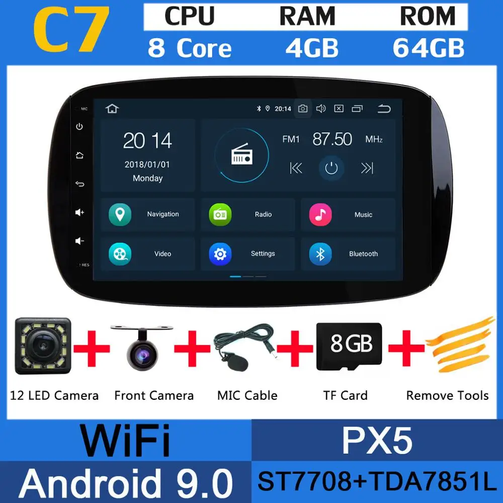 " Android 9,0 PX6 4G+ 64G Автомобильный мультимедийный радиоприемник CarPlay gps DSP плеер для Mercedes Benz Smart Fortwo - Цвет: PX5
