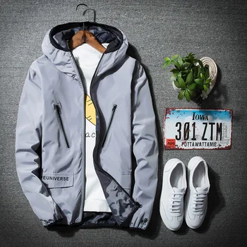 

Hooded Men 20018 Fashion Jacket Thin male Reversibe good quality Jackets Casual Windbreaker costume