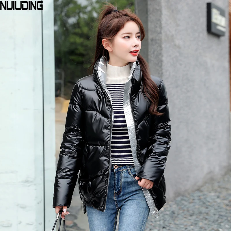 

NIJIUDING Autumn Winter Down Jacket Short Women's Korean Version of The Cotton Coat Loose Stand Collar Non-stretch Cotton Jacket