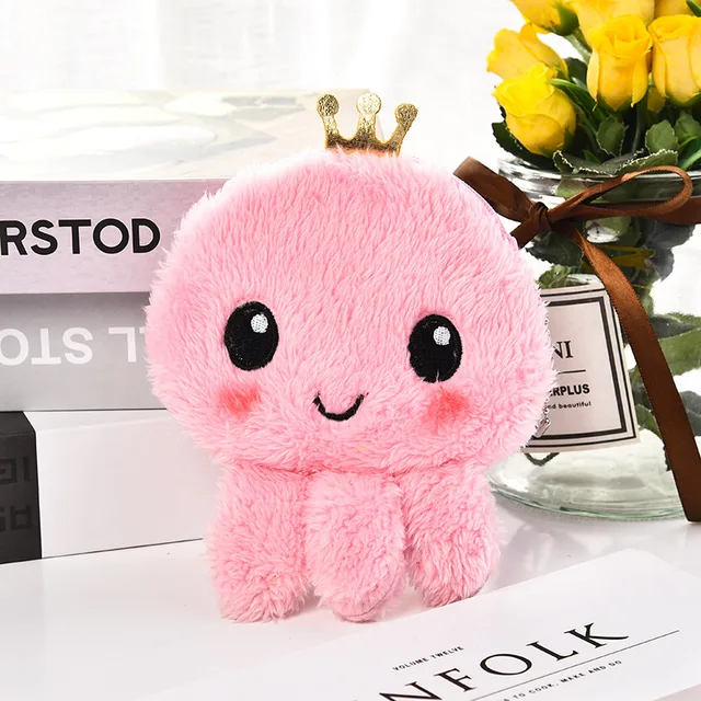 FUDEAM Soft Plush Panda Dog Rabbit Monkey Cartoon Women Coin Purse Mini Cute Zipper Girls Coin Wallet USB Cable Bag Key Wallets Pink Octopus