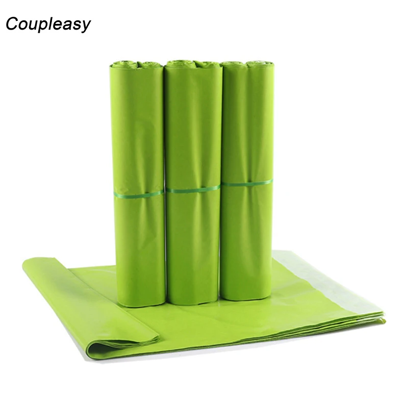 Sobres de correo verde impermeables, bolsas de plástico gruesas para correo de 7 tamaños, 10 unids/lote