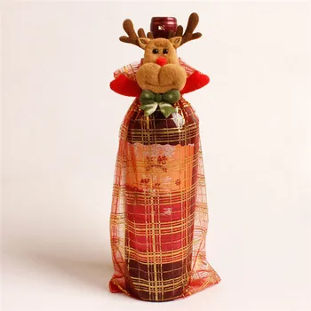 

Christmas Red Wine Bottle Cover Christmas Gift Bags Cute Snowman Elk Organza Bag Xmas Dinner Party Table Decorations