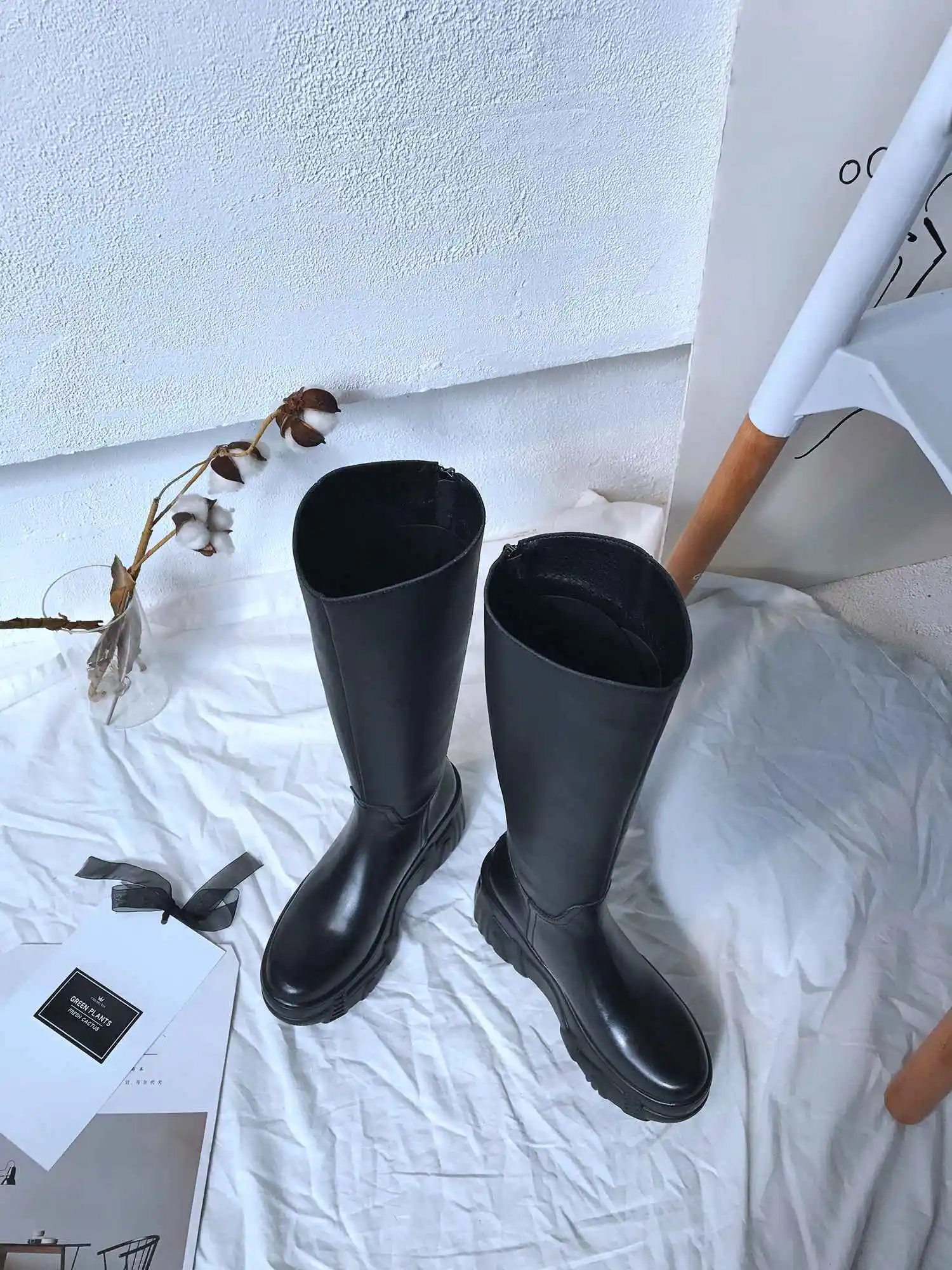 New winter high knight boots women's riding boots genuine leather keep warm zipper thick bottom knee-high boots zapatos mujer